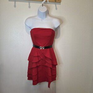 GB Red Strapless Dress With Belt- Size 5